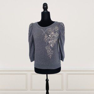 Gray Juicy Couture V-Neck Long Sleeve Top w/ Crystals